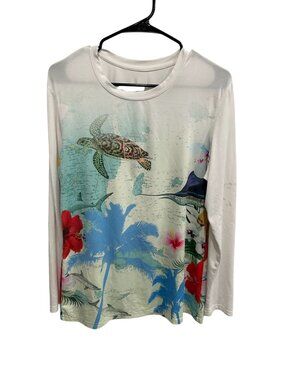 Guy Harvey Sailfish Map Tech Long Sleeve Fishing Shirt White Multi Underwater